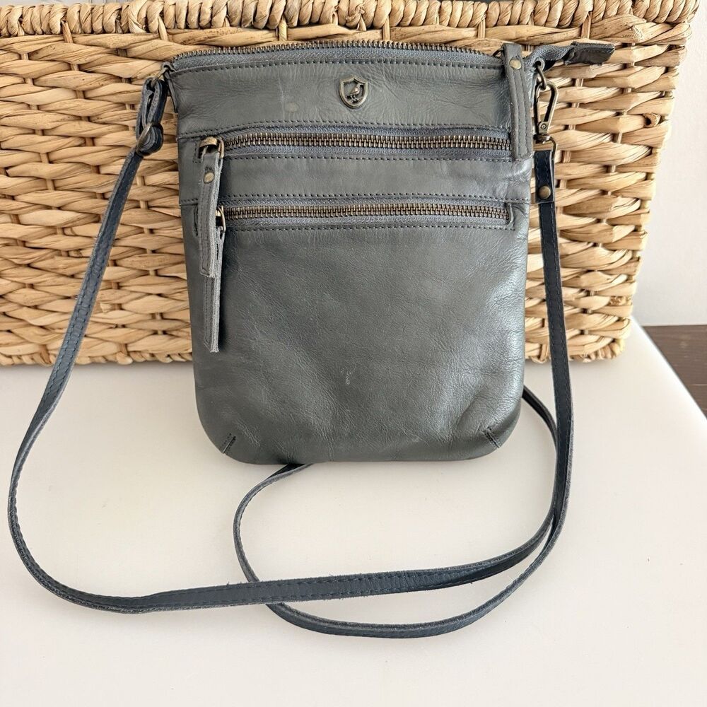 Cochor Crossbody Bag Slate Gray Blue Leather Small Zip Pocket Adjustable Strap